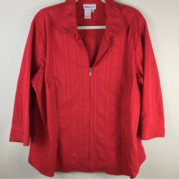 Coldwater Creek Red Zipper Front 3/4 Sleeve Blouse Top Shirt Sz 2X - Picture 3 of 11